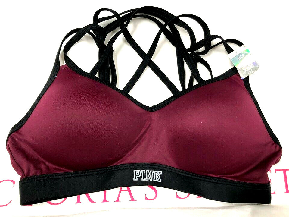 Купить Спортивный бюстгальтер Victoria's Secret Pink Ultimate Strappy Push-up  Sports Bra Maroon NWT, цена 3 990 руб — (392722454867), США