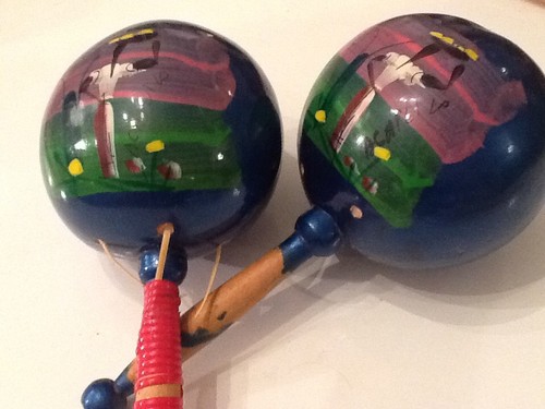Pair of Blue Mexican Maracas Hand Painted Vintage 1980s