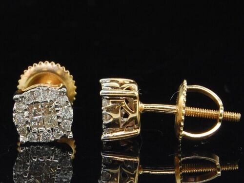 Pre-owned Jfl Diamonds & Timepieces Ladies 14k Yellow Gold Princess Cut Halo Set Diamond Studs Earrings 0.25 Ct. In White