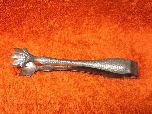 VINTAGE CLEAR AND FROSTED GLASS ICE BUCKET - HAMMERED METAL HANDLE AND ICE TONGS