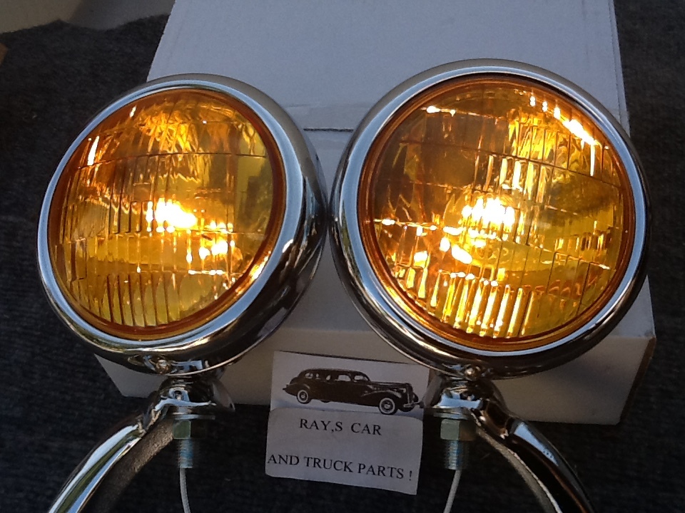 New Pair Of 6 Volt Small Vintage Style Type Fog Lights With Chrome