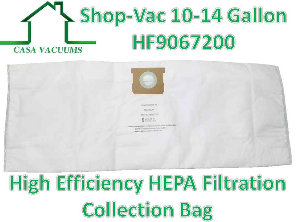 Casa 3 Pk Shop Vac 9067200 10-14 Gallon HEPA Disposable Collection Bag F 90662 
