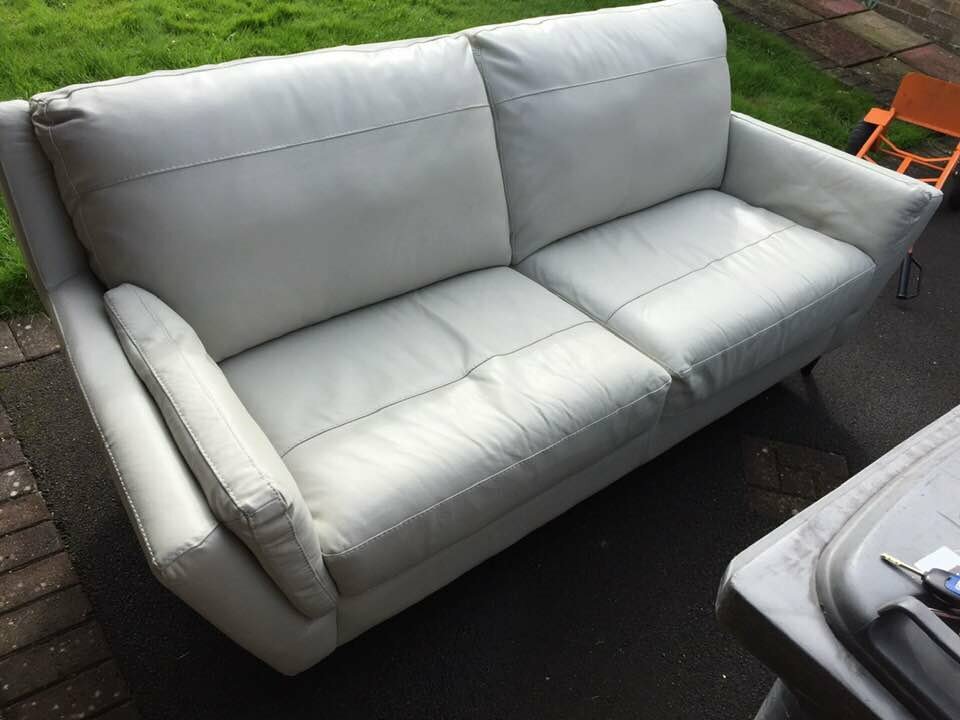 Sofology fellini 3 seater all leather light grey sofa. in Somercotes
