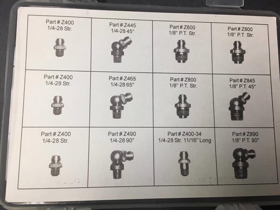 100 Pc Mize Popular Sizes Standard Grease Zerk Fitting Assortment Case ZA100