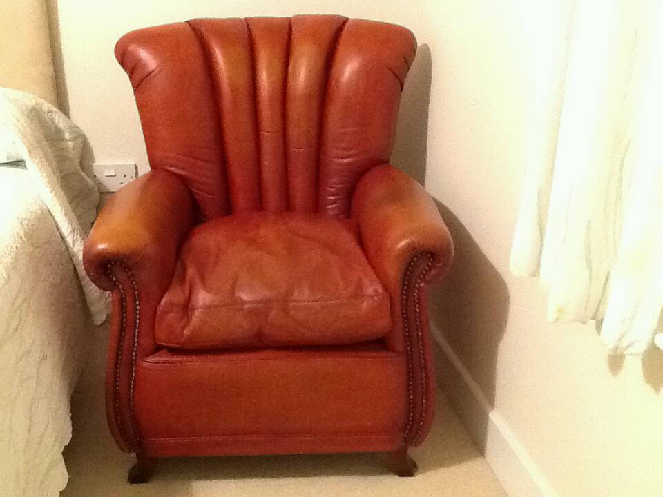John Lewis brown leather chair sold pending collection in The Shore