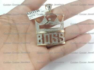 Pre-owned King Crown Boss Mens 10k Yellow Gold  Diamond Pendant 2" Charm 1 Ct 5 Point