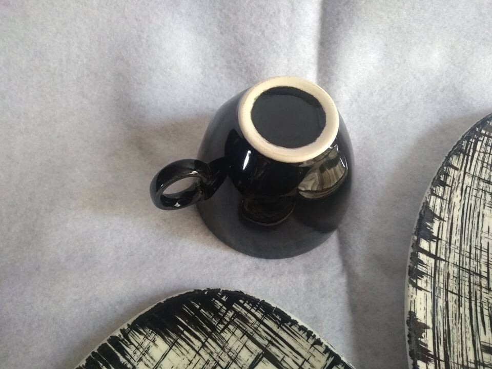 RARE (22 pcs) Knowles Ebonette 6 Dinner & 8 dessert plates 8 cups Mid-Century