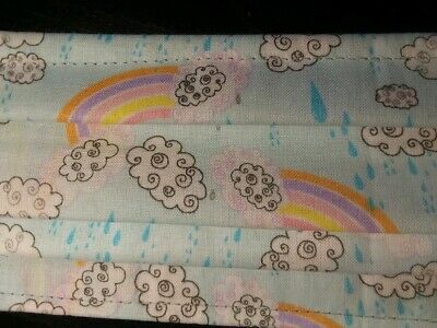 Handmade Kids Face Mask Washable Cotton Fabric Clouds and Rainbows 