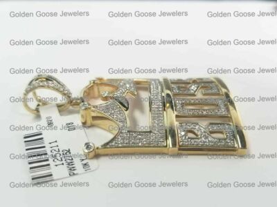 Pre-owned King Crown Boss Mens 10k Yellow Gold  Diamond Pendant 2" Charm 1 Ct 5 Point