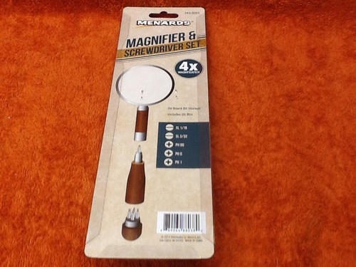MENARDS MAGNIFIER AND SCREWDRIVER SET - 5 BITS WITH STORAGE - NIP