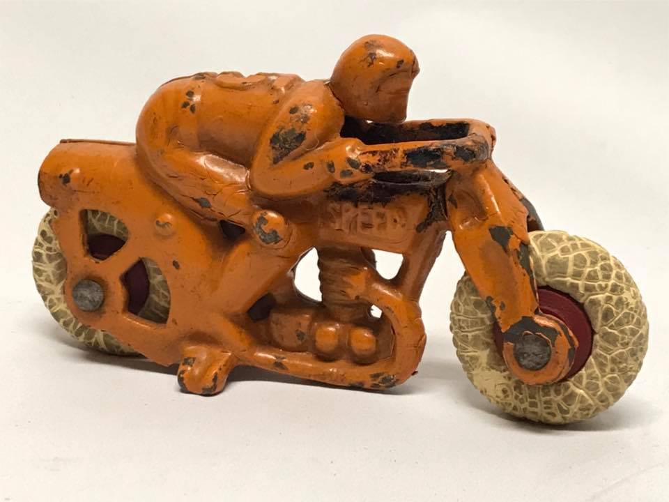 Antique Hubley Cast Iron Orange Speed Motorcycle