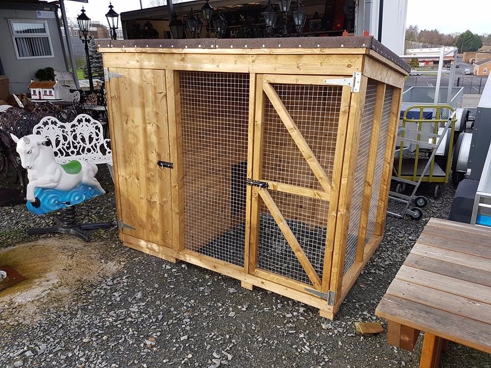 Wooden dog kennel with side pen run. Hen arks and rabbit 