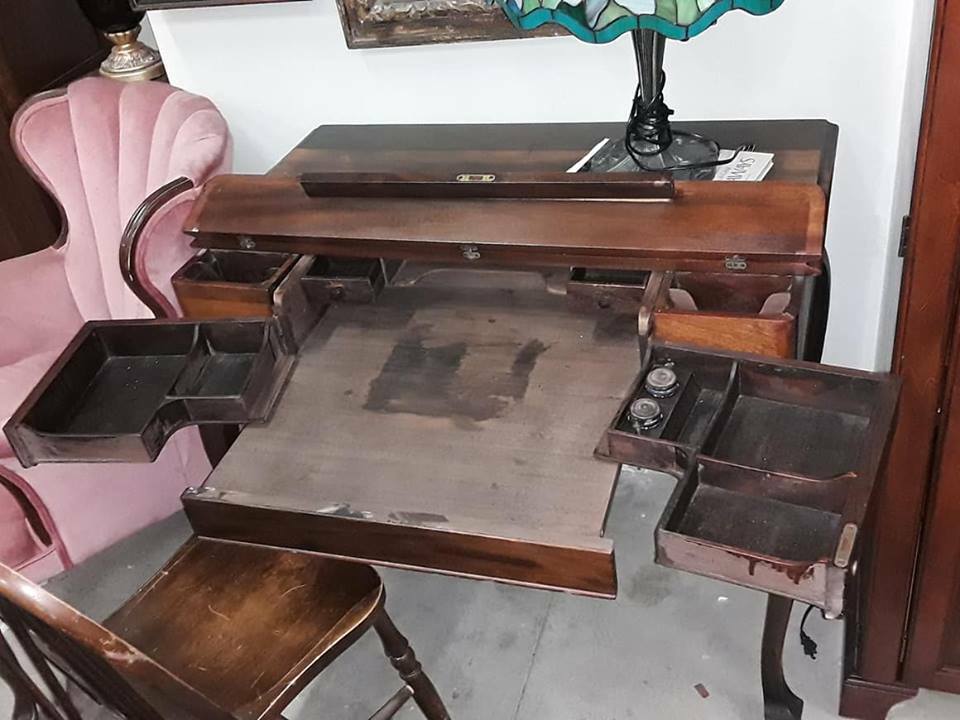 Early 1800s Writing Desk with Ink Wells