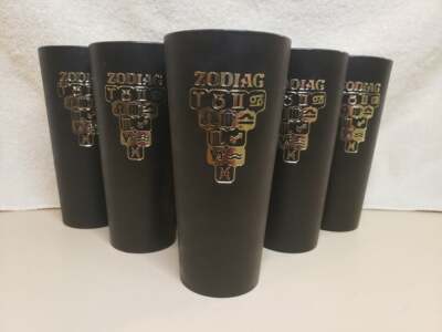 Vintage 1970's Set Of 6 NASCO Black Zodiac Plastic Tumblers