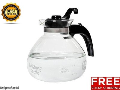 NEW MEDELCO 12-CUP GLASS STOVETOP WHISTLING TEA KETTLE & LID...