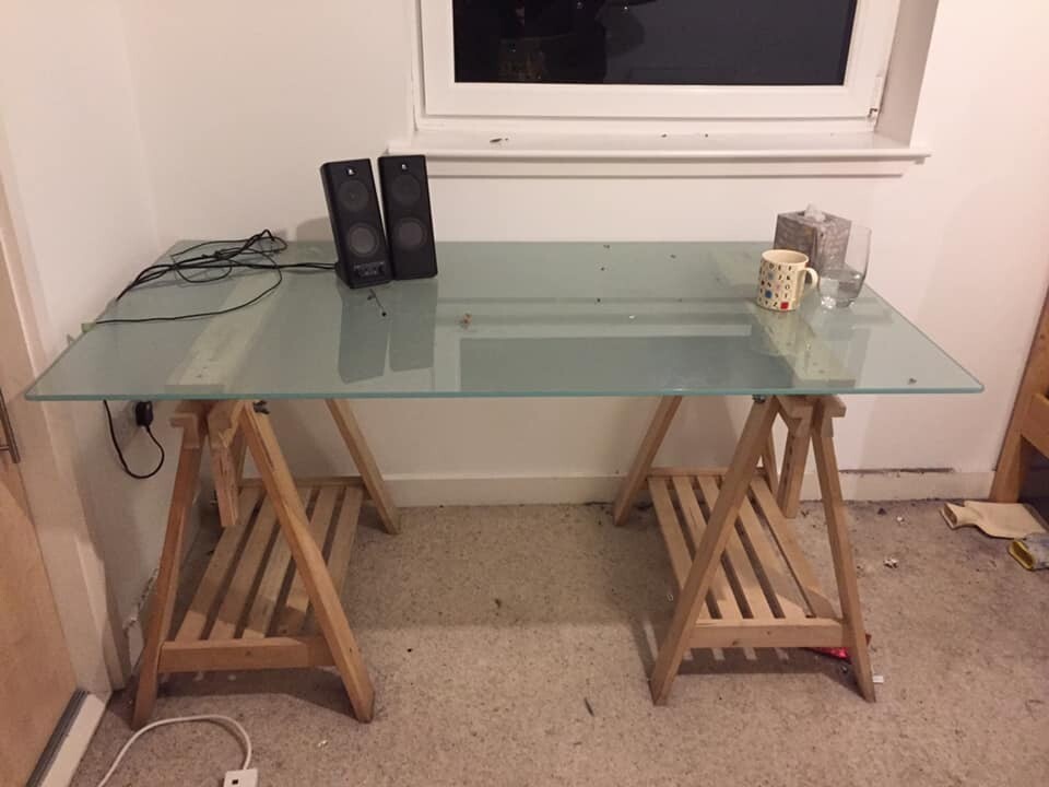 Ikea Finnvard Desk Wood With Glass Top And Shelves In Leith