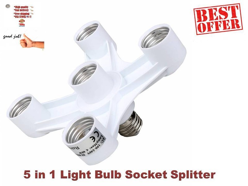 5 in 1 Light Bulb Socket Splitter,Fixed Multi Bulb Socker Ad