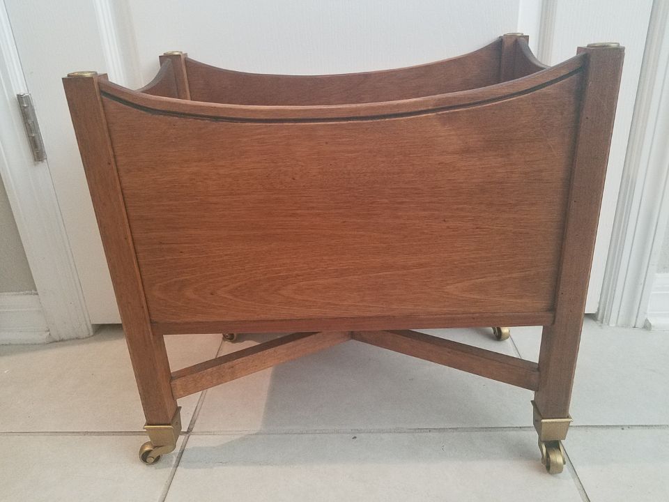 Vintage Ethan Allen Magazine Stand with Brass Wheels 18x11x17