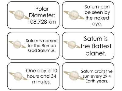 23 laminated Planet Saturn Picture and Word Fact Flashcards. Science Solar Syste
