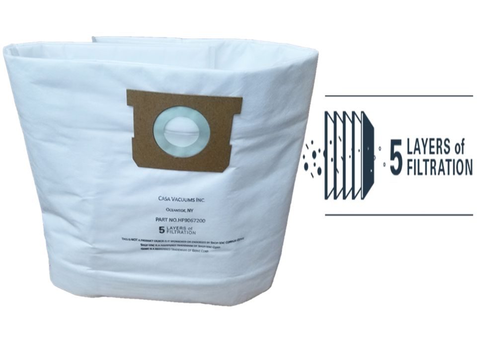 Casa 3 Pk Shop Vac 9067200 10-14 Gallon HEPA Disposable Collection Bag F 90662 