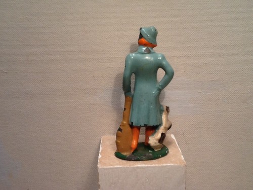 Vintage Barclay lead lady. Blue outfit, black and white dog. 3