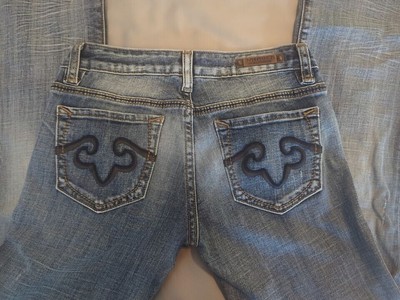 Re Rock For Express Women's Boot Cut Embroidered Distressed Jeans Stretch Sz 2R