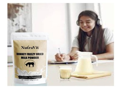 100% NATURAL NutraVit DONKEY FREEZE DRIED MILK POWDER 100GM (3.5 Oz) + F.S.