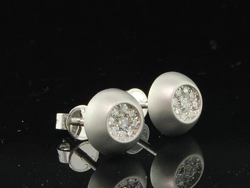 Pre-owned Jfl Diamonds & Timepieces Diamond Domed Brushed Finish Earrings 10k White Gold Round Pave Studs 1/4 Tcw.