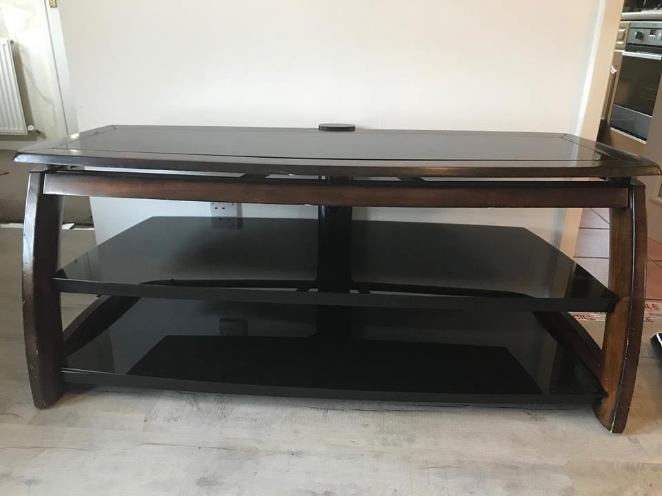 Black glass/solid wood tv stand in Newmains, North Lanarkshire Gumtree