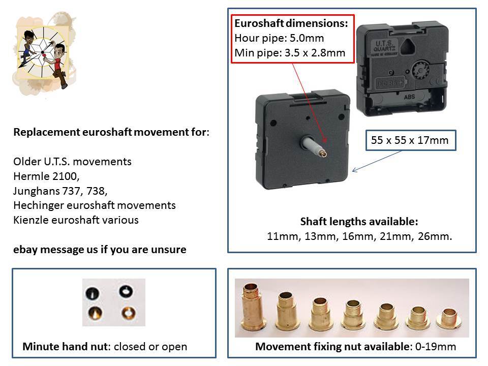 Quartz UTS Euroshaft clock movement, Hermle,Junghans