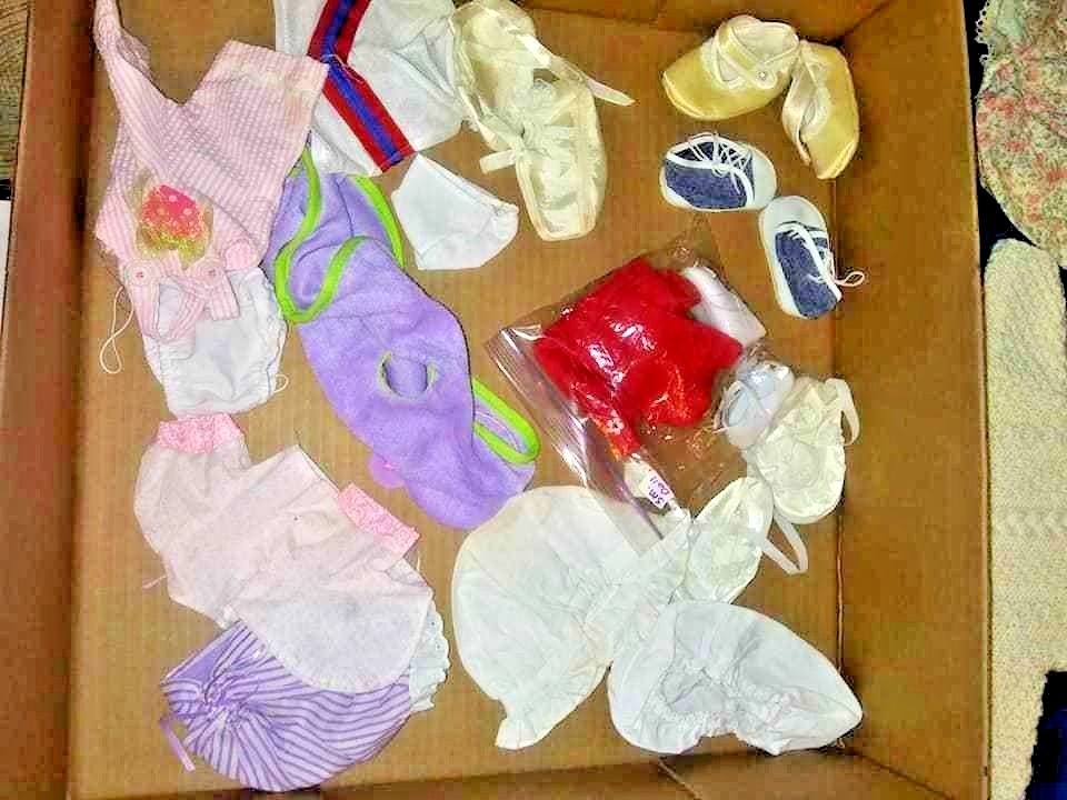 45 Piece  Lot Baby Doll & Bear Clothes Vtg Outfits  bonnets  shoes booties