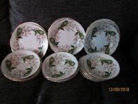 VINTAGE ROYAL STAFFORD FLOWER AND LEAF PATTERN BONE CHINA SIDE PLATES AND SAUCERS X 11 OF EACH