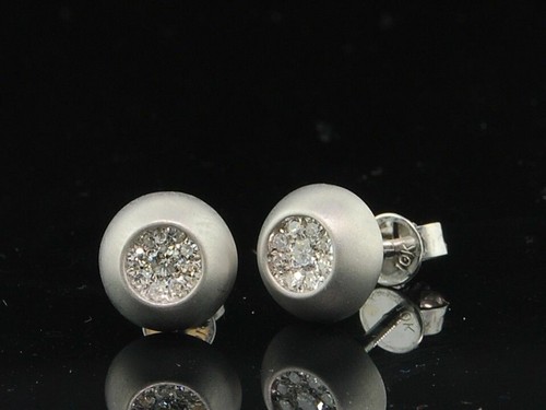 Pre-owned Jfl Diamonds & Timepieces Diamond Domed Brushed Finish Earrings 10k White Gold Round Pave Studs 1/4 Tcw.