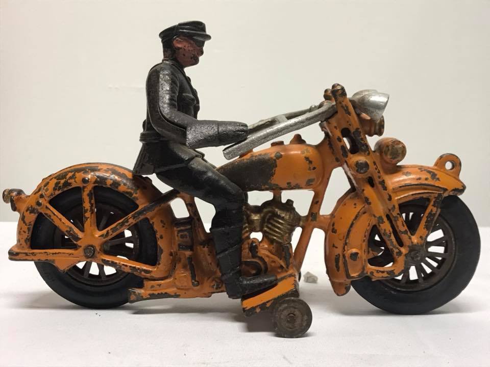 Antique Cast Iron Hubley Harley Davidson Orange Motorcycle