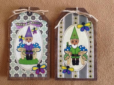 GNOME LOVERS - 5 Handcrafted Wooden Garden Gnome Ornaments,Hang Tags SET/5