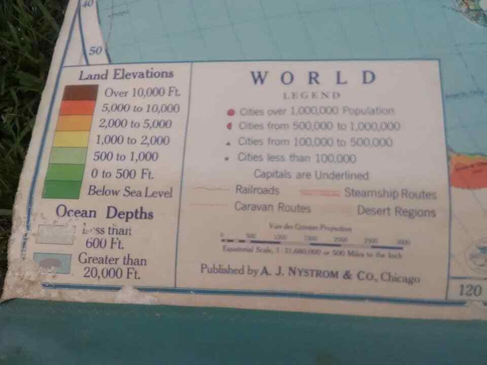 Vintage 1940's A.J. Nystrom & Co. Pull Down Map NO. LP98 55