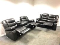 FREE DELIVERY - BRAND NEW FULL BLACK OR BROWN RECLINER 3+2 SOFA SETS