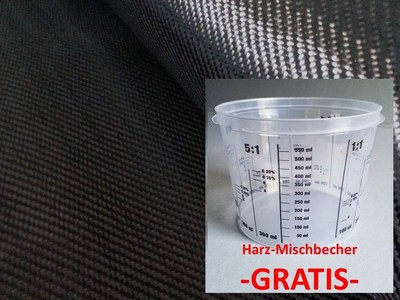 1qm Carbongewebe 240g/m² Köper, Kohlefaser, CFK, Z-HGC-Twill240, Rollenversand!
