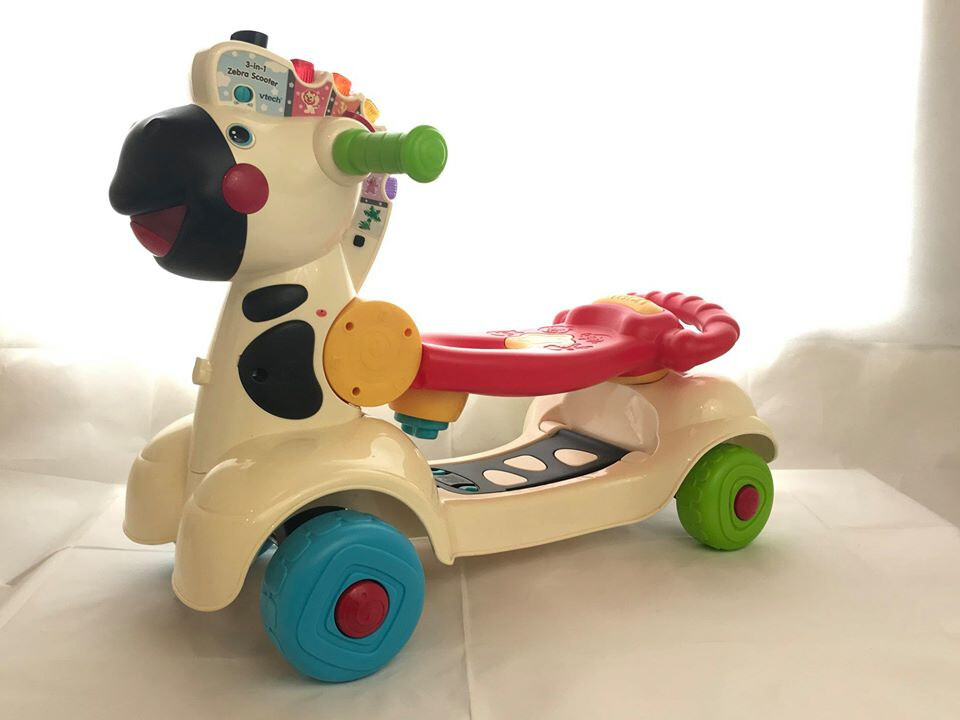 VTech 3 in 1 Ride On Lights & Sounds Learning Activity Zebra Scooter
