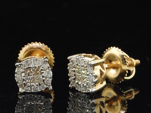 Pre-owned Jfl Diamonds & Timepieces Ladies 14k Yellow Gold Princess Cut Halo Set Diamond Studs Earrings 0.25 Ct. In White