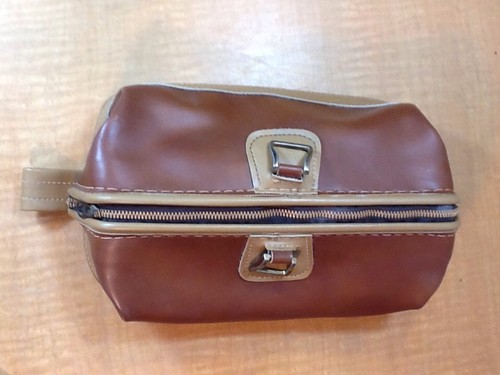 Vintage Talon Zipper Luggage Travel Shaving Accessory Bag Two Tone Print Lining