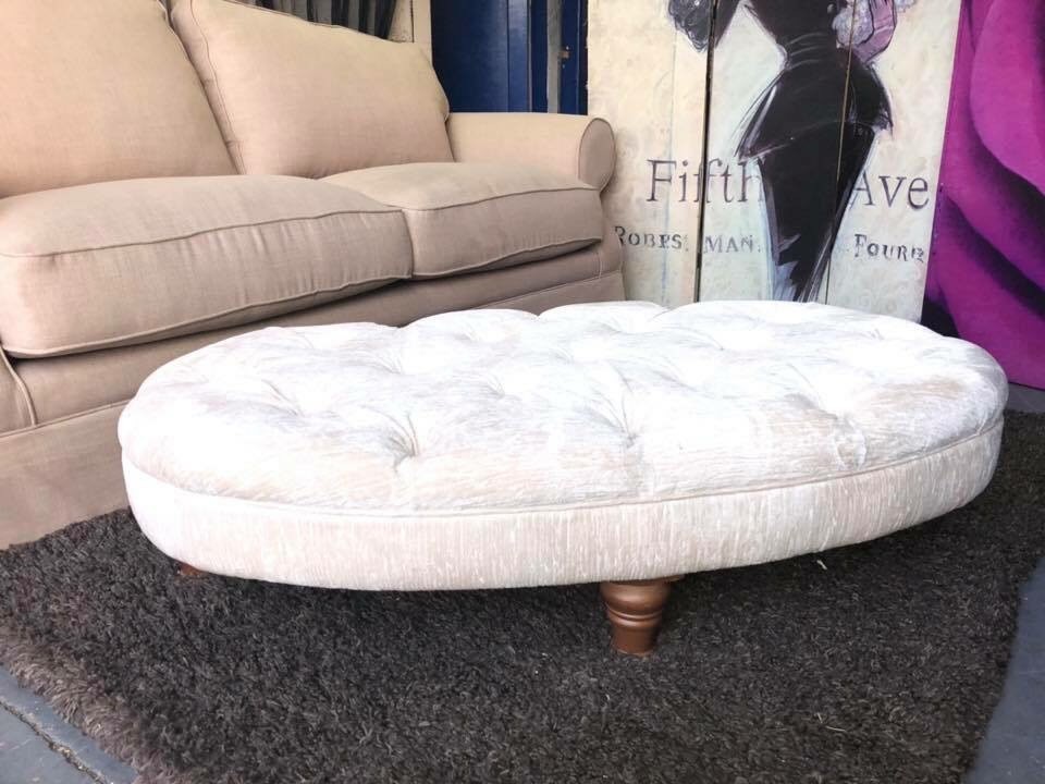 New Marks and Spencer Oval Button Footstool In Light Cream Velour