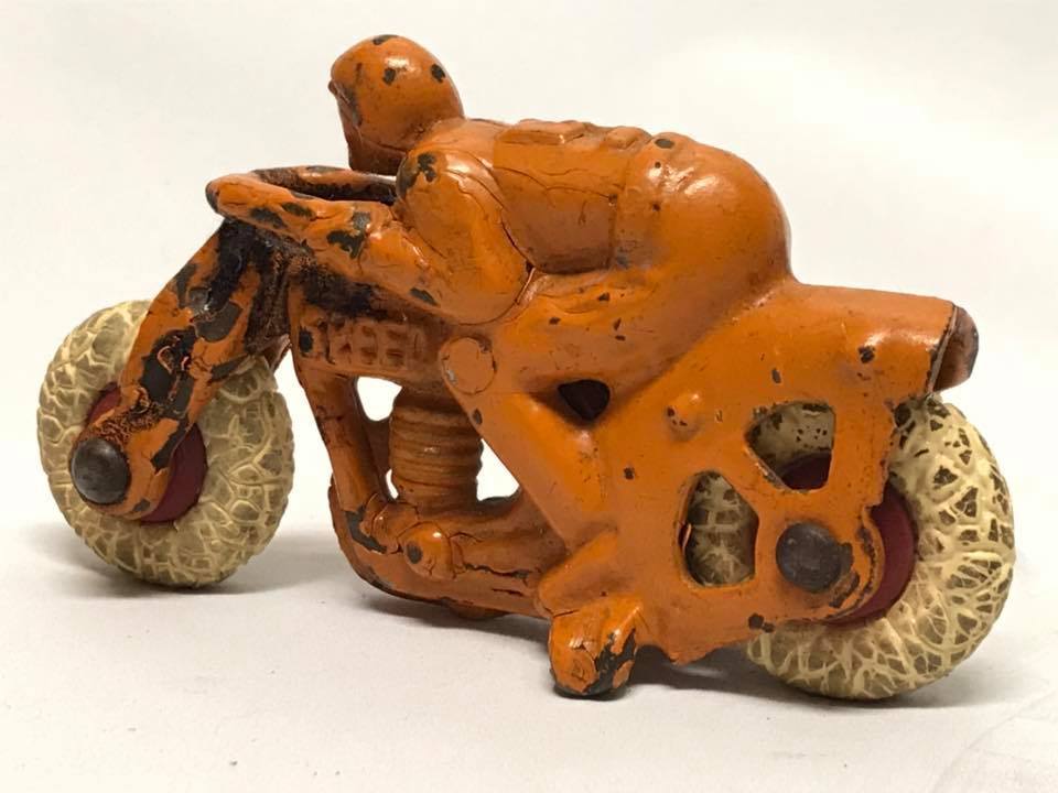 Antique Hubley Cast Iron Orange Speed Motorcycle