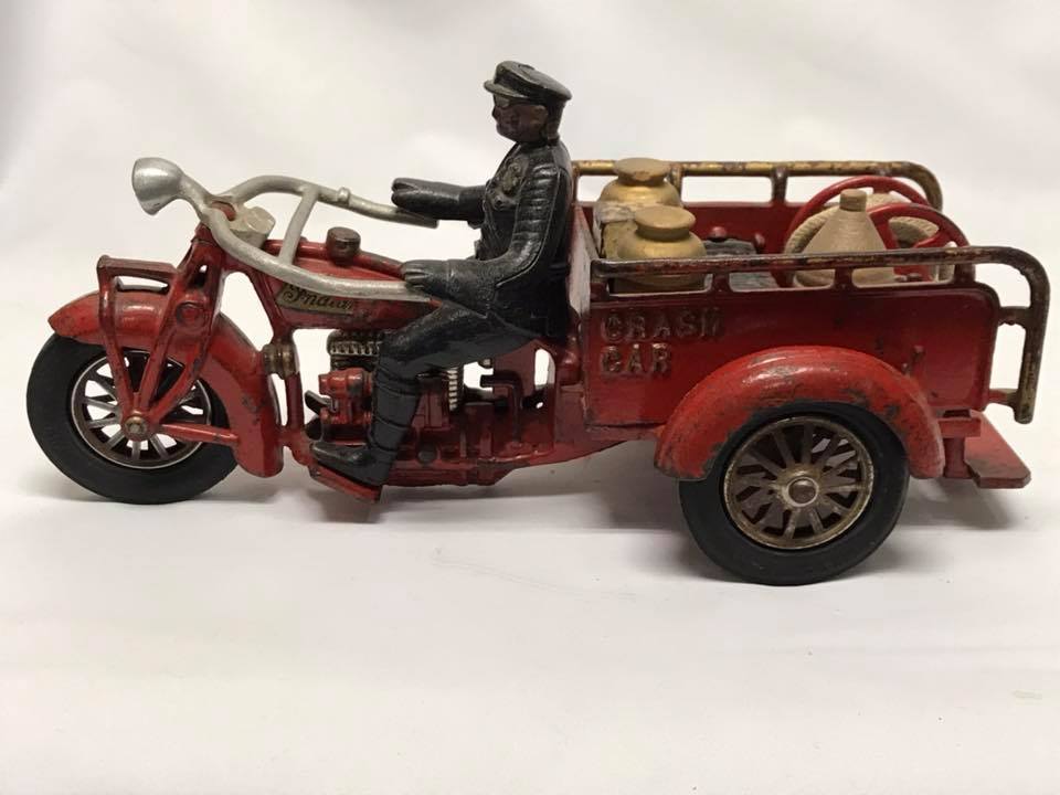 Antique Hubley Cast Iron Indian Crash Car Motorcycle