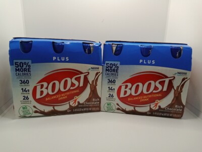 READ* 2x NESTLE BOOST PLUS Nutritional Drink Rich Chocolate 14g Protein 12-8floz