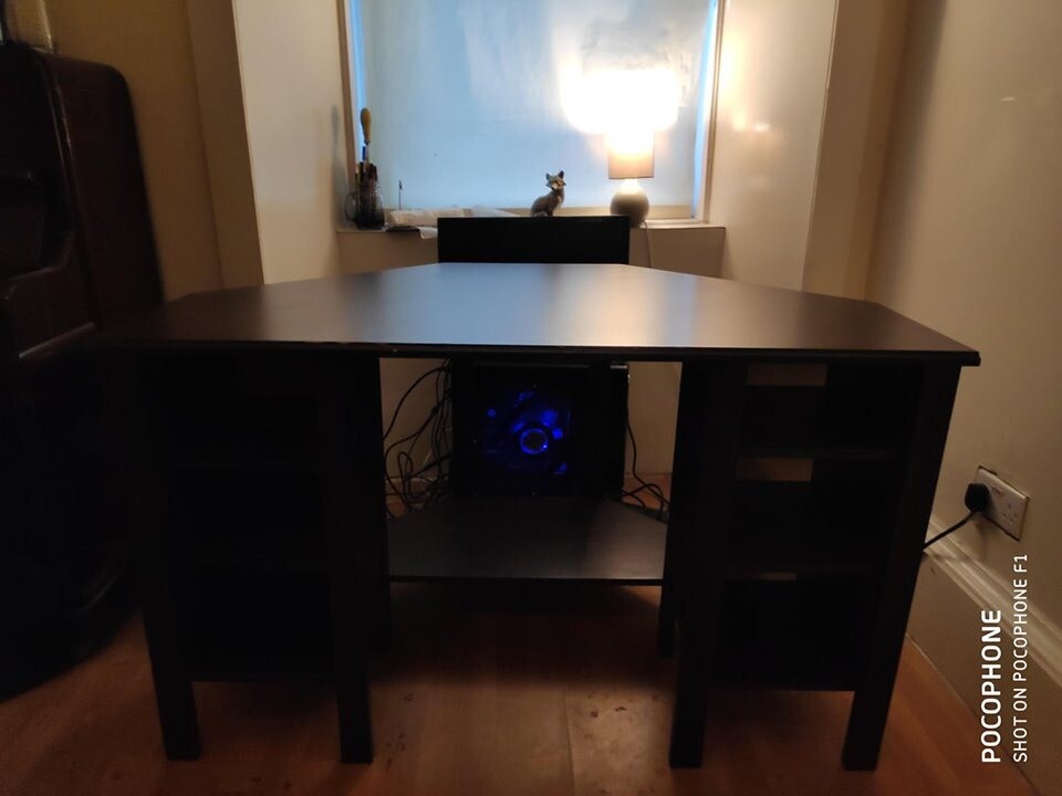 Ikea Brusali Walnut Brown Corner Desk With Adjustable Shelves