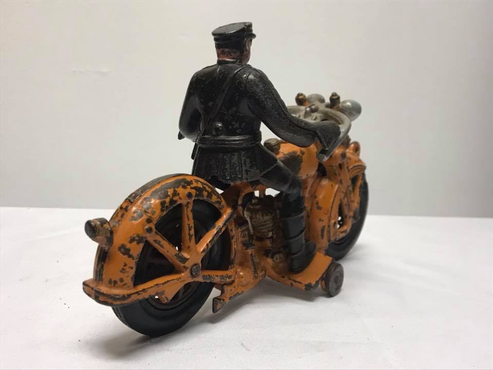 Antique Cast Iron Hubley Harley Davidson Orange Motorcycle