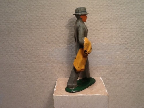 Vintage Barclay lead man in gray suit. 3