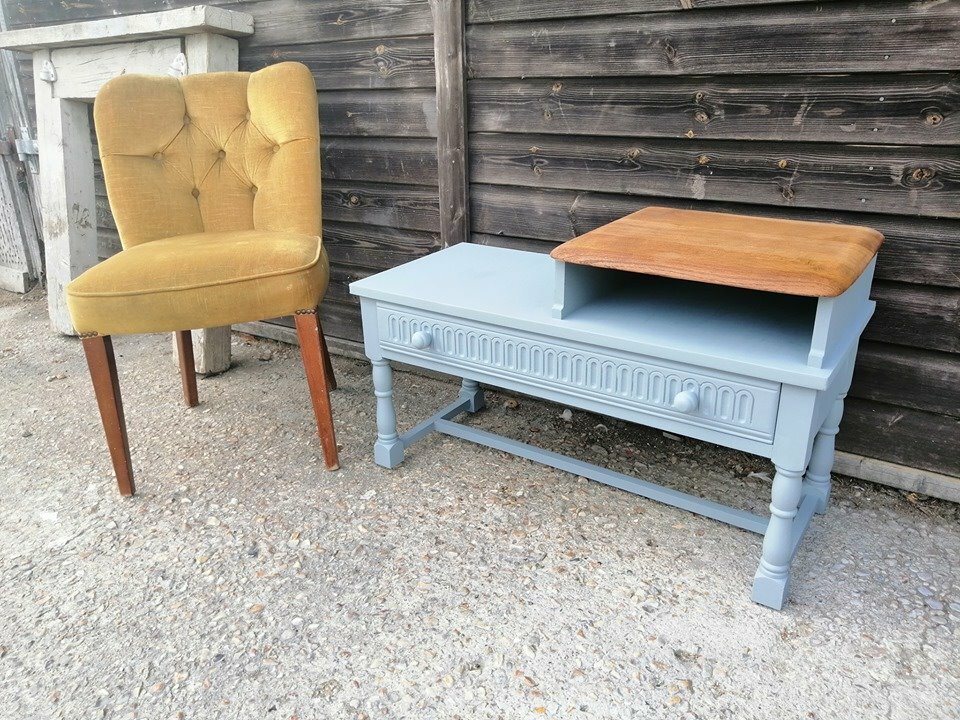 Priory Oak Telephone Table Seat Bench In Vintage Grey Delivery