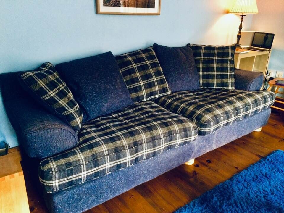 Large Blue Check Sofa Seats 4 REDUCED PRICE in Rostrevor, County Down